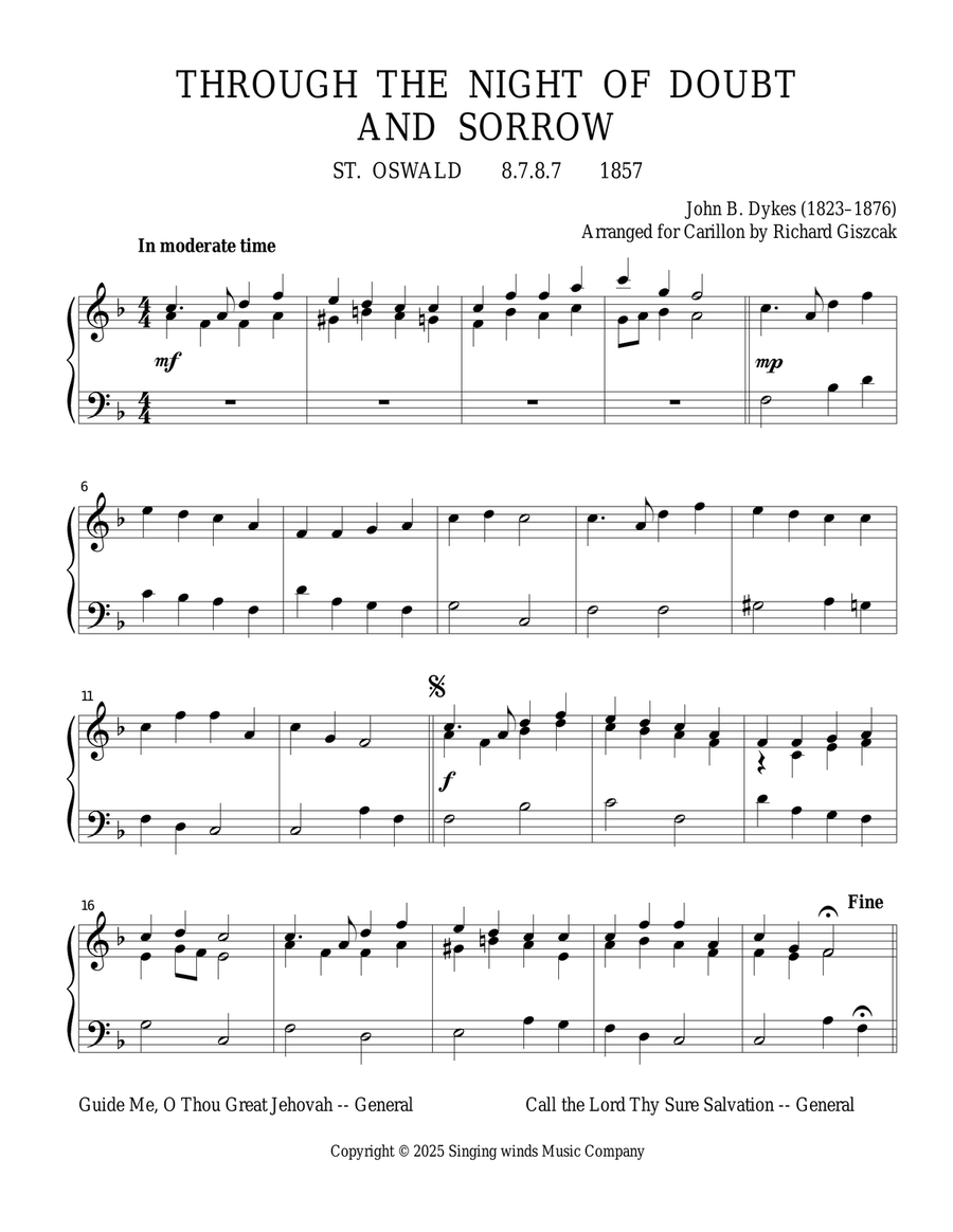 Through the Night of Doubt and Sorrow (ST. OSWALD) Carillon scores gallery preview page 1
