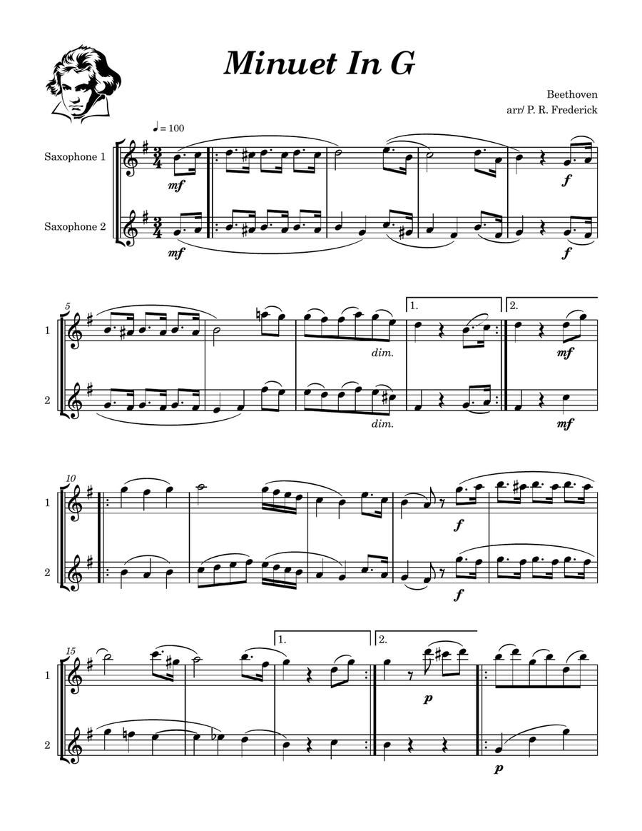 Minuet In G Minuet In G Tenor Saxophone scores gallery preview page 1
