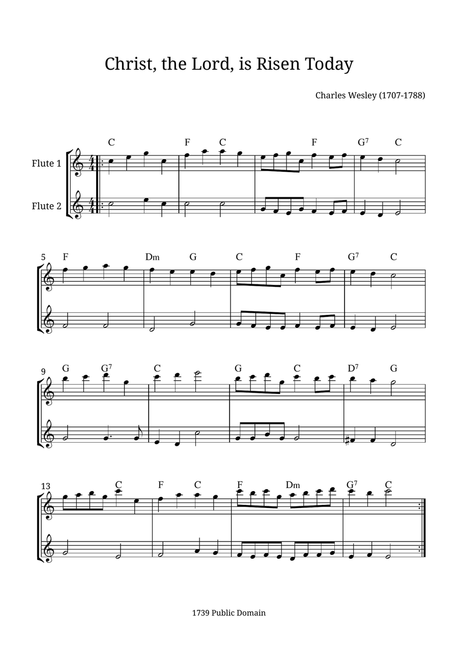 Christ, the Lord, Is Risen Today Flute Duet scores gallery preview page 1