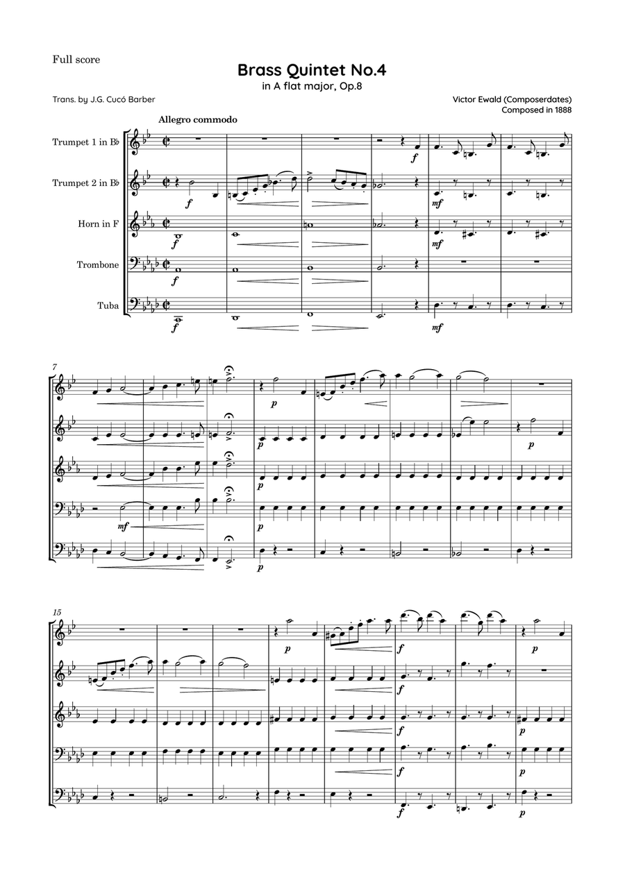 Ewald - Brass Quintet No.4 in A flat major, Op.8 Brass Quintet scores gallery preview page 2