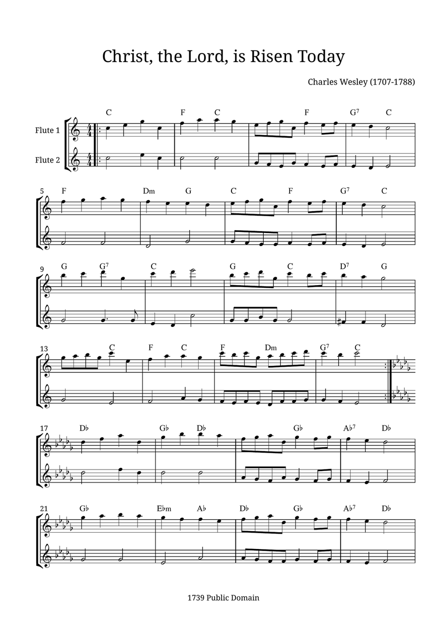 Christ, the Lord, Is Risen Today Flute Duet scores gallery preview page 1