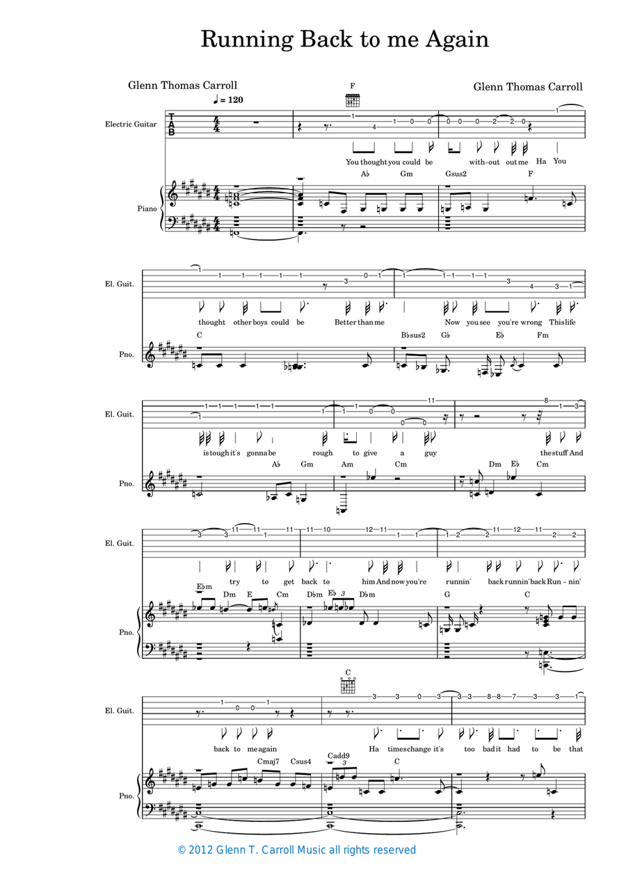 Running Back to Me Again Running Back to Me Again Electric Guitar scores gallery preview page 1