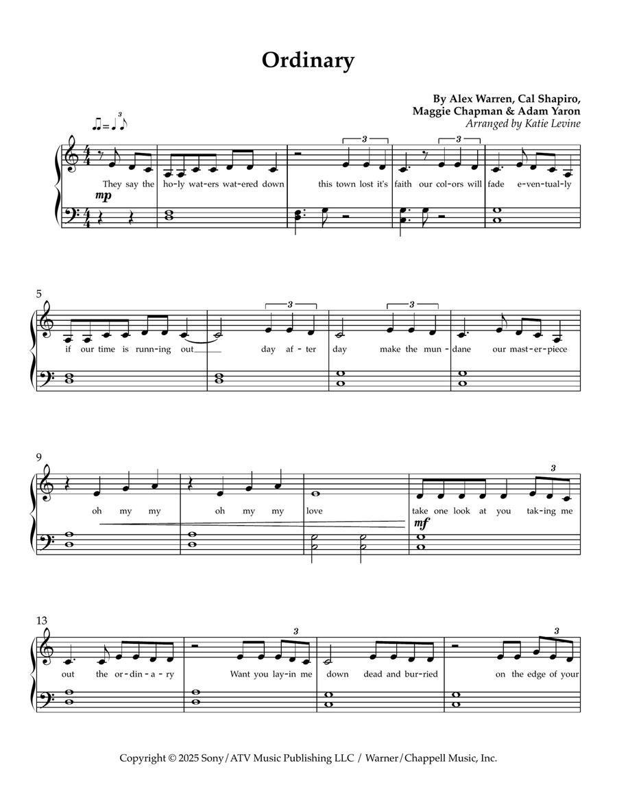 Ordinary Ordinary Easy Piano scores gallery preview page 1
