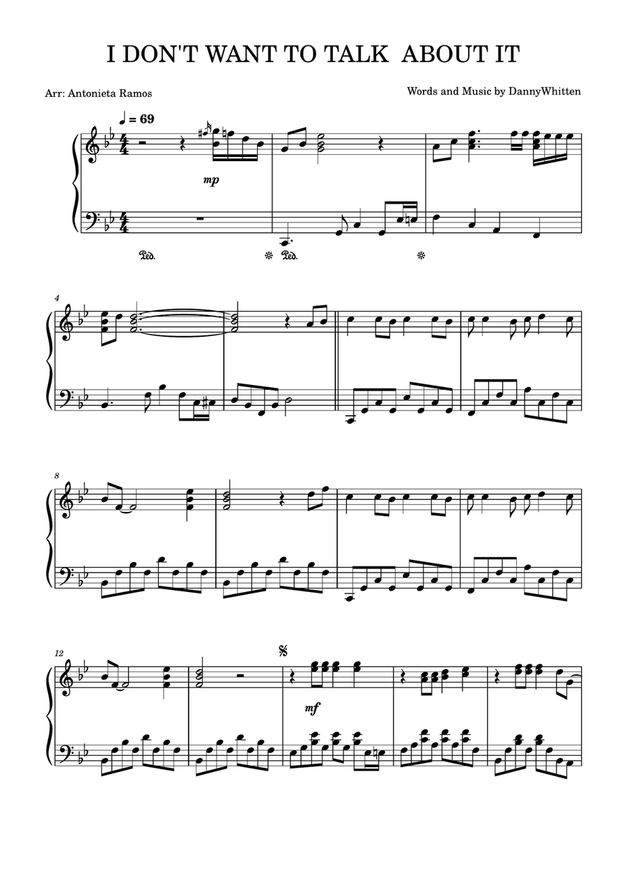 I Don't Want To Talk About It Piano Solo scores gallery preview page 1