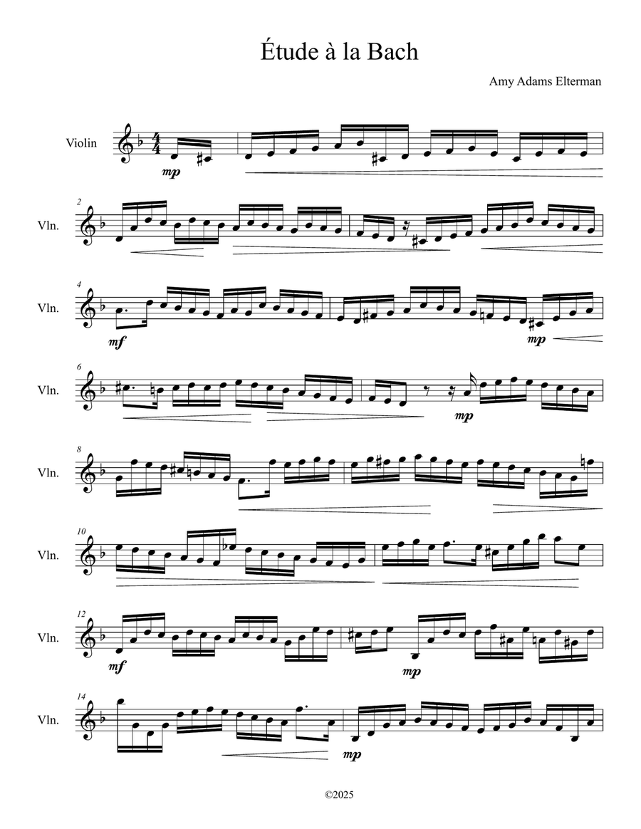Étude à la Bach Étude à la Bach Violin Solo scores gallery preview page 1