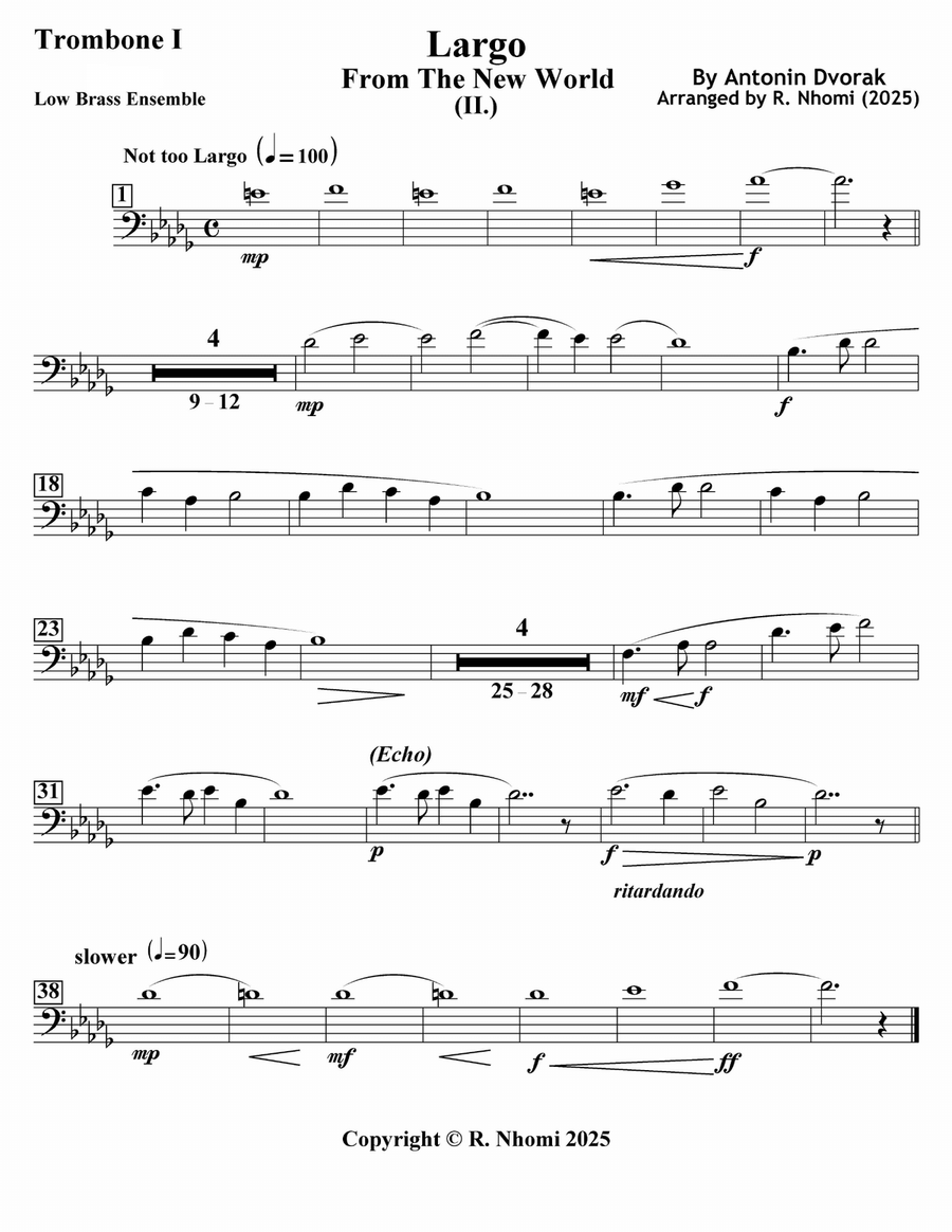Largo From The New World (II.) Brass Quartet scores gallery preview page 3