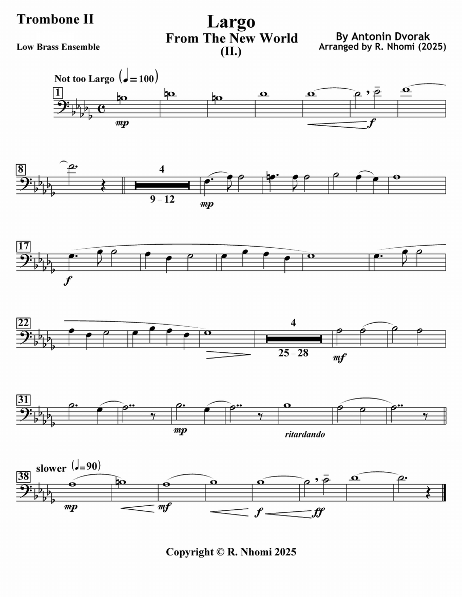 Largo From The New World (II.) Brass Quartet scores gallery preview page 4