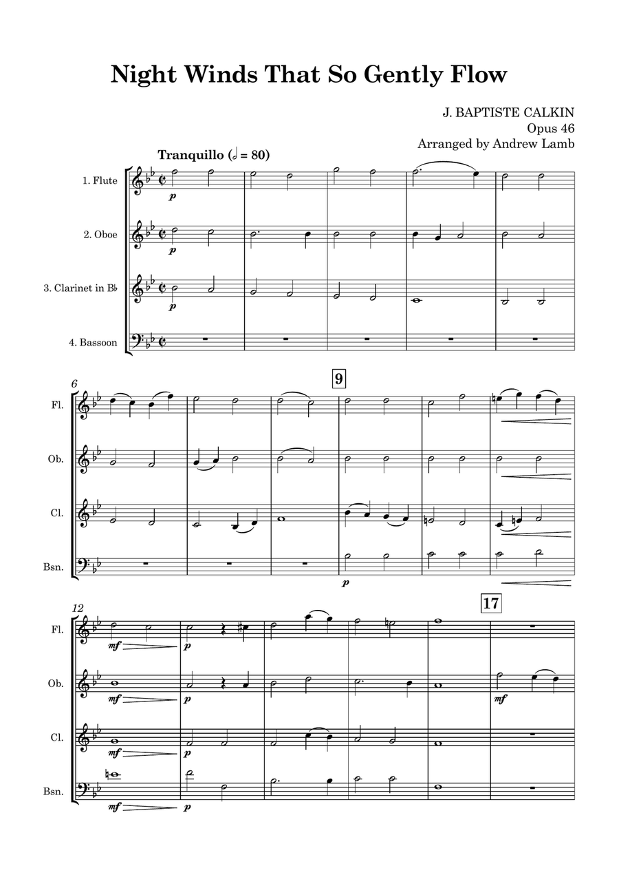 J. Baptiste CALKIN | Night Winds That So Gently Flow | for Wind Quartet Woodwind Quartet scores gallery preview page 5