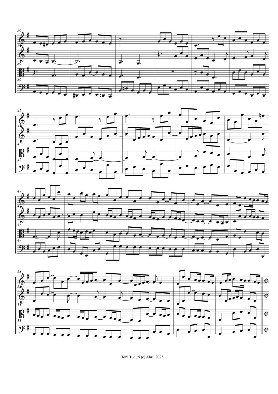 String quartet 21 - String quart. of Violin Sonata nº 4 in G Major of Elisabeth J.de la Guerre String Quartet scores gallery preview page 4