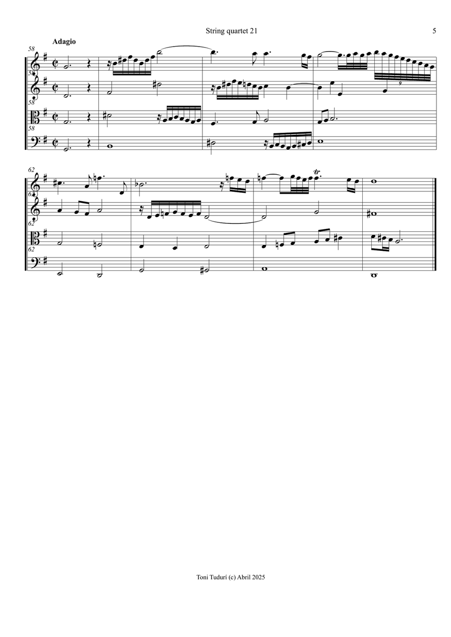 String quartet 21 - String quart. of Violin Sonata nº 4 in G Major of Elisabeth J.de la Guerre String Quartet scores gallery preview page 5
