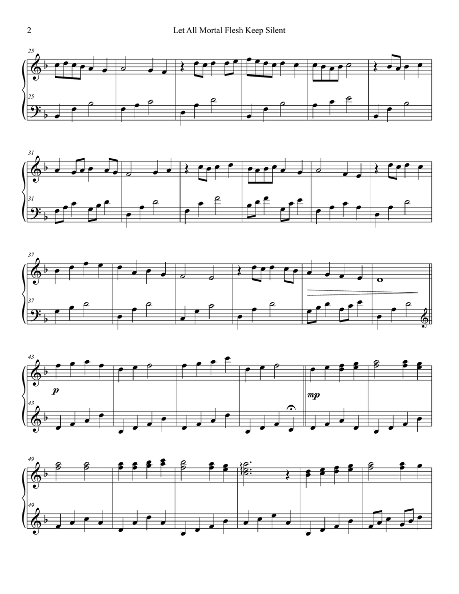 Let All Mortal Flesh Keep Silent - arranged for lever harp in D minor Celtic Harp scores gallery preview page 2