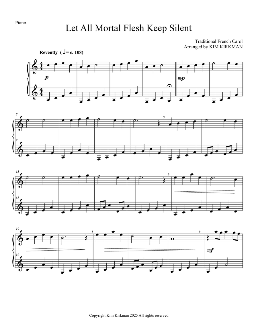 Let All Mortal Flesh Keep Silent - arranged for piano (no black notes required) Piano Solo scores gallery preview page 1