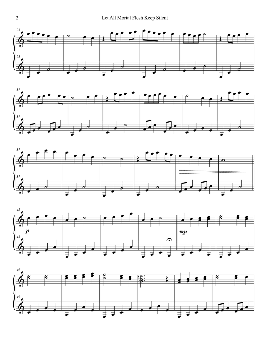 Let All Mortal Flesh Keep Silent - arranged for piano (no black notes required) Piano Solo scores gallery preview page 2