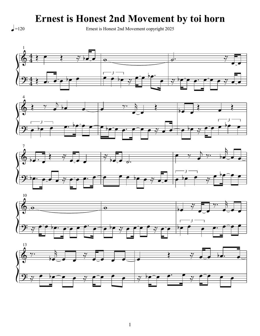 Ernest is Honest 2nd Movement Piano Solo scores gallery preview page 1