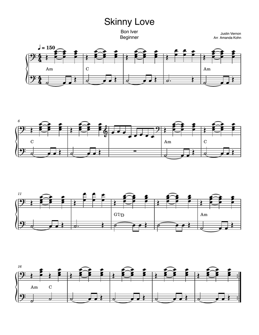 Skinny Love Easy Piano scores gallery preview page 1