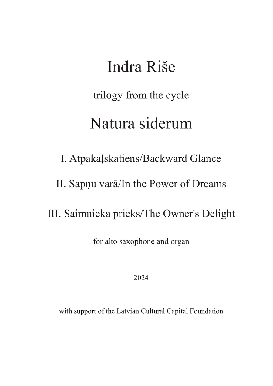 Trilogy from the cycle NATURA SIDERUM for saxophone and organ Alto Saxophone scores gallery preview page 1