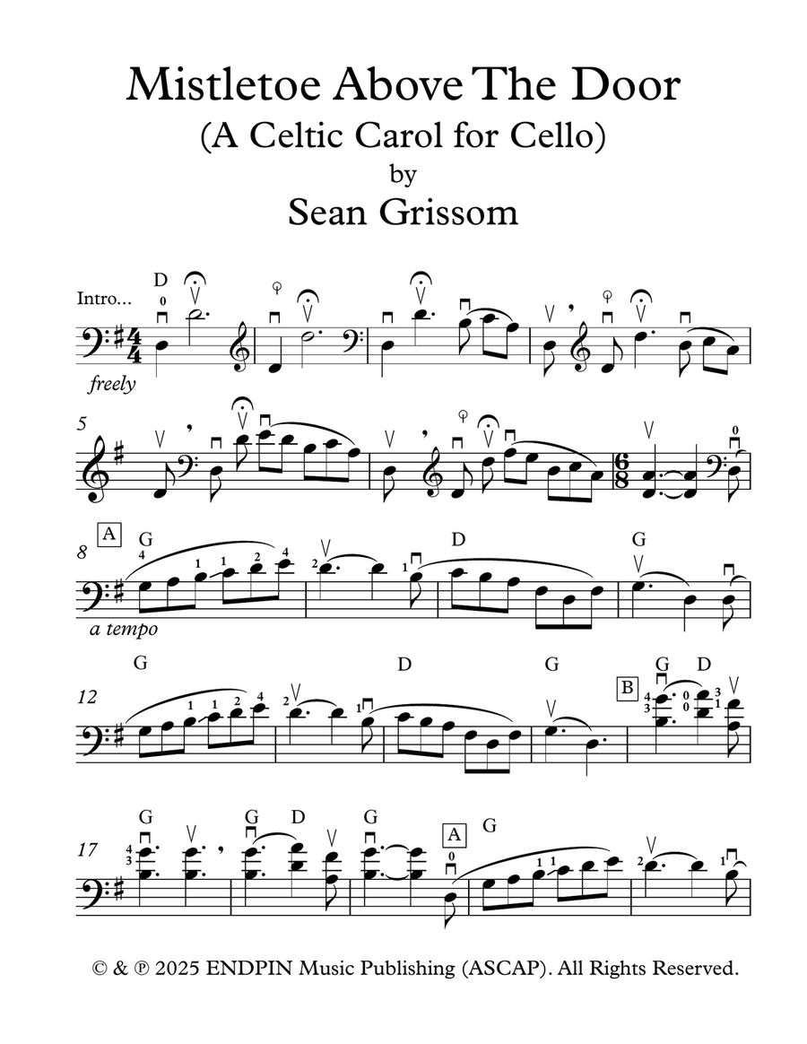 Drualas Os Cionn An Dorais - Mistletoe Above The Door (A Celtic Carol for Cello) Celtic Fiddle scores gallery preview page 2