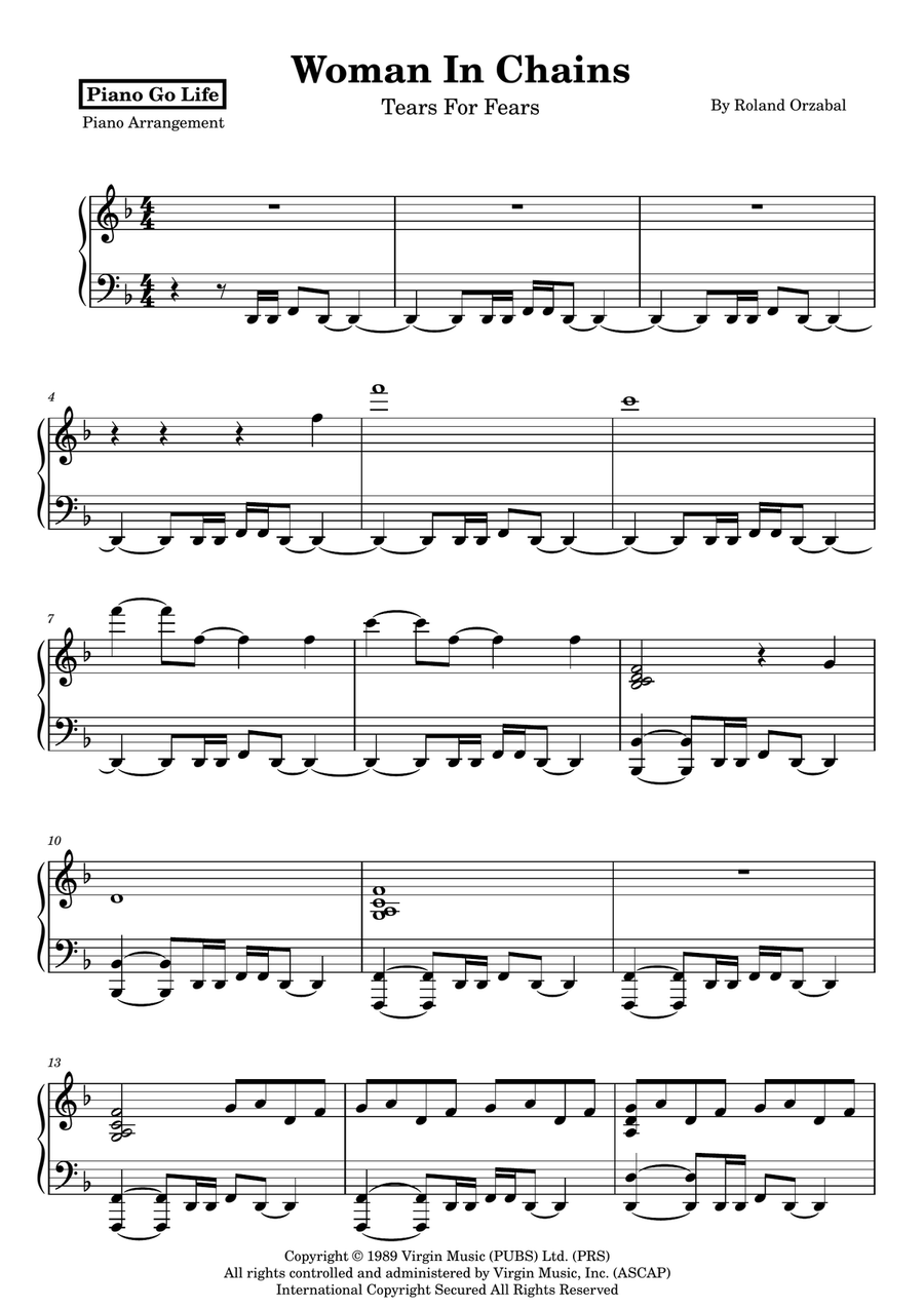Woman In Chains Woman In Chains Piano Solo scores gallery preview page 1