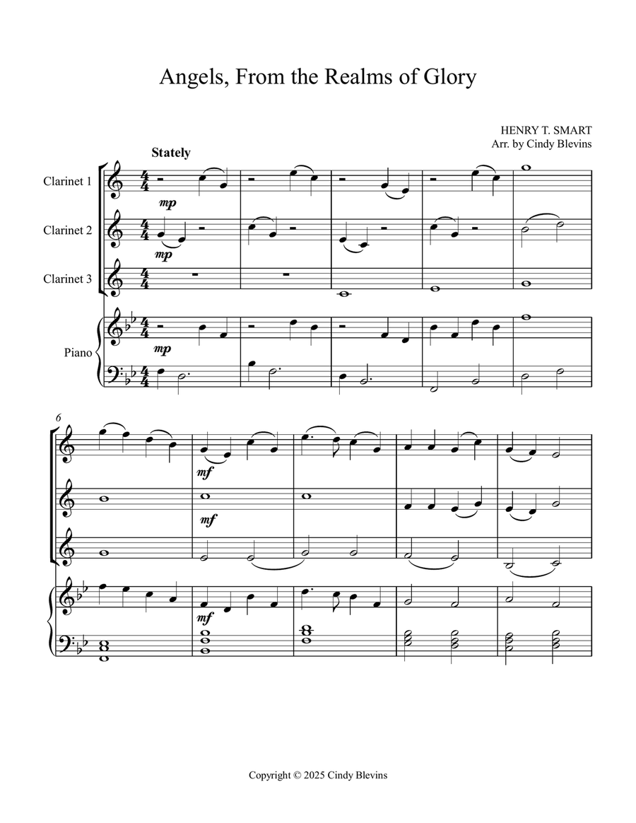 Angels From the Realms of Glory, for Three Clarinets and Piano Small Ensemble scores gallery preview page 2