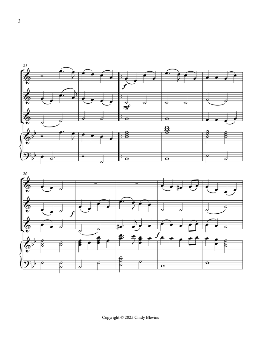 Angels From the Realms of Glory, for Three Clarinets and Piano Small Ensemble scores gallery preview page 4