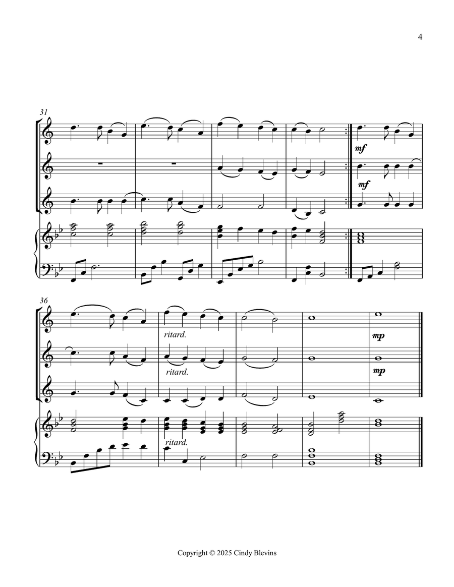 Angels From the Realms of Glory, for Three Clarinets and Piano Small Ensemble scores gallery preview page 5