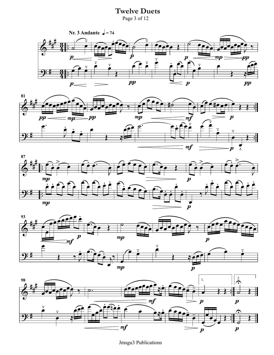 Mozart: Twelve Duets K. 487 for Clarinet & Cello Chamber Music scores gallery preview page 3