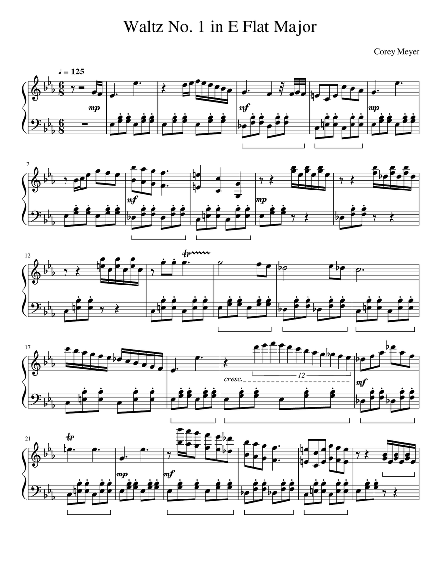 Waltz No. 1 in E Flat Major Piano Solo scores gallery preview page 1