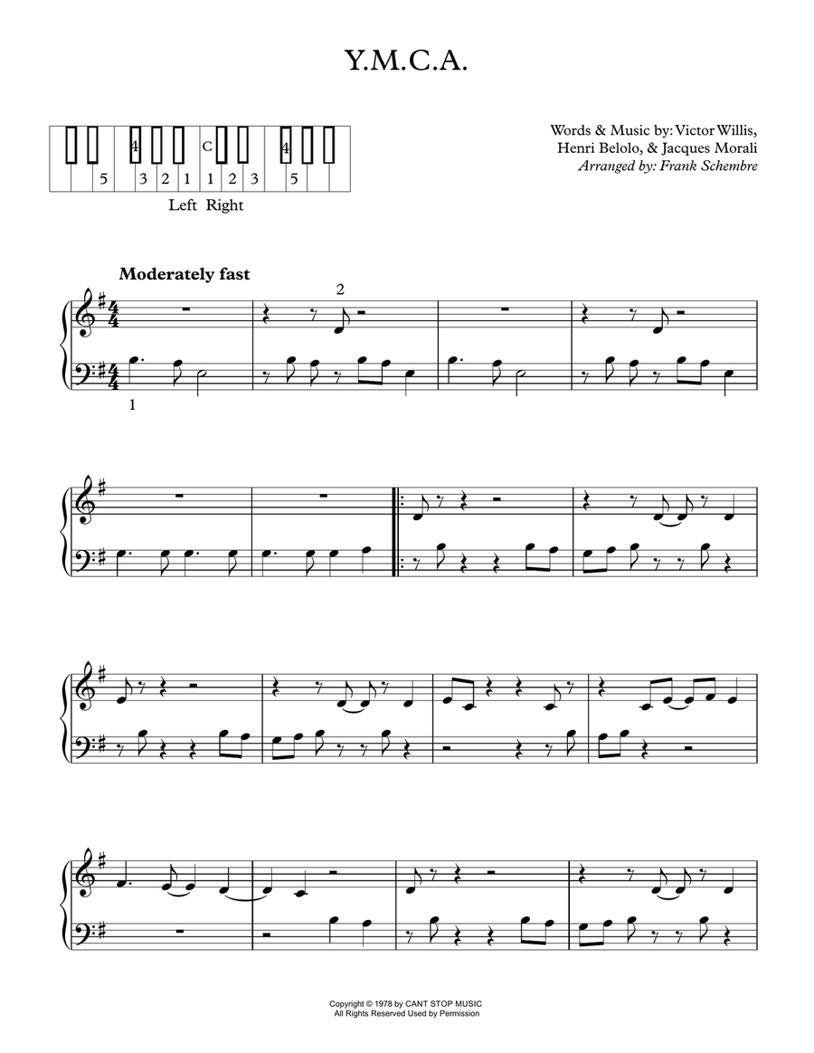 Y.m.c.a. Y.m.c.a. Easy Piano scores gallery preview page 1