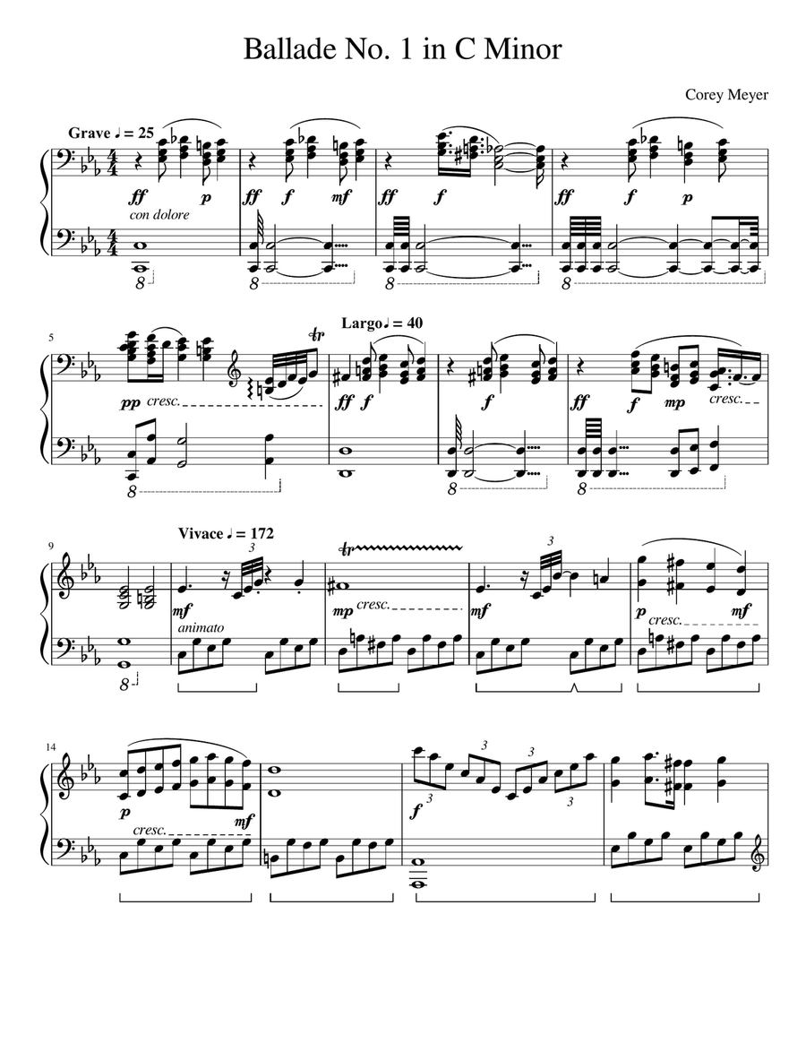 Ballade No. 1 in C Minor Piano Solo scores gallery preview page 1