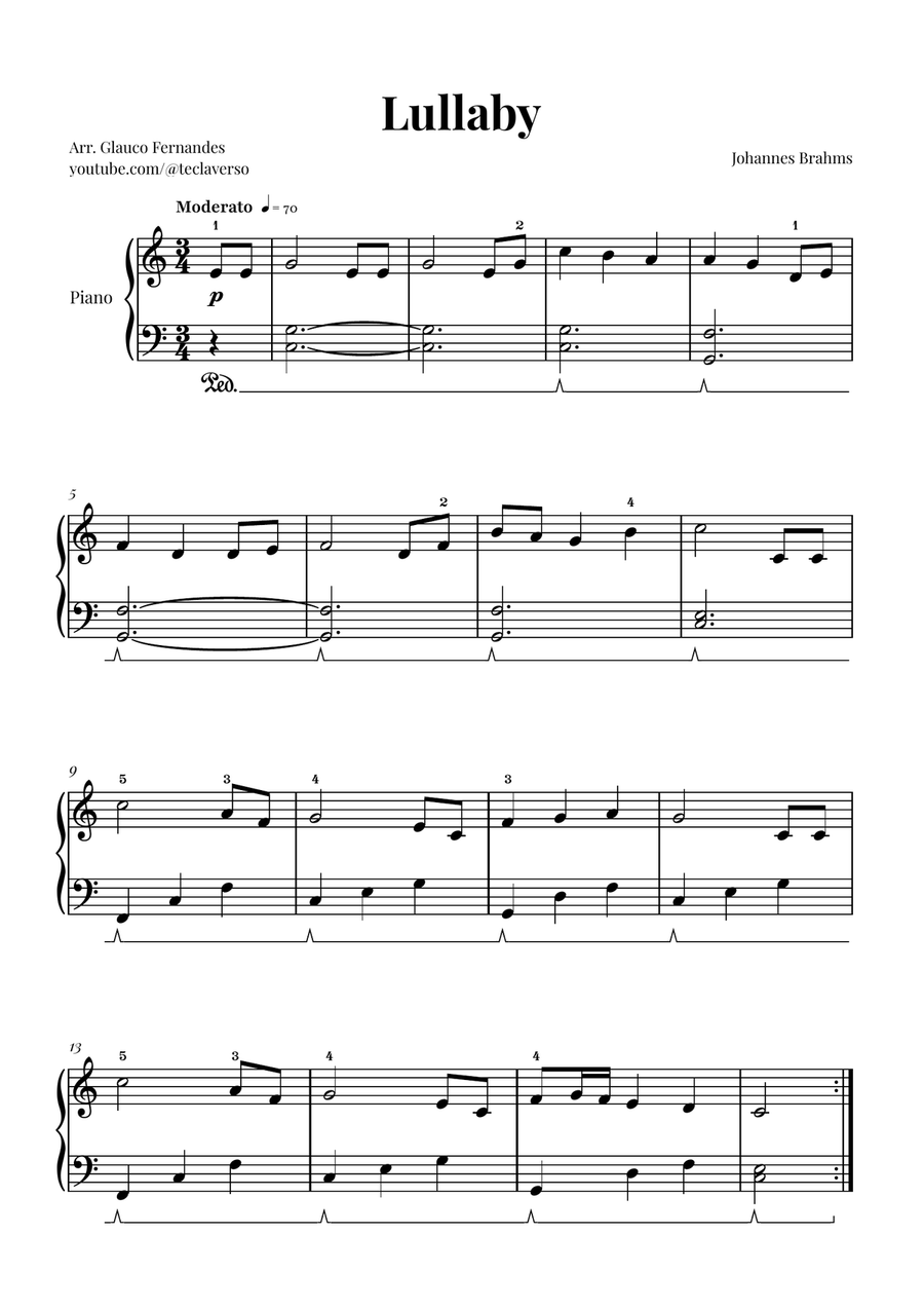 Brahms' Lullaby - Easy Piano Sheet Music (Op. 49, No. 4) Piano Method scores gallery preview page 1