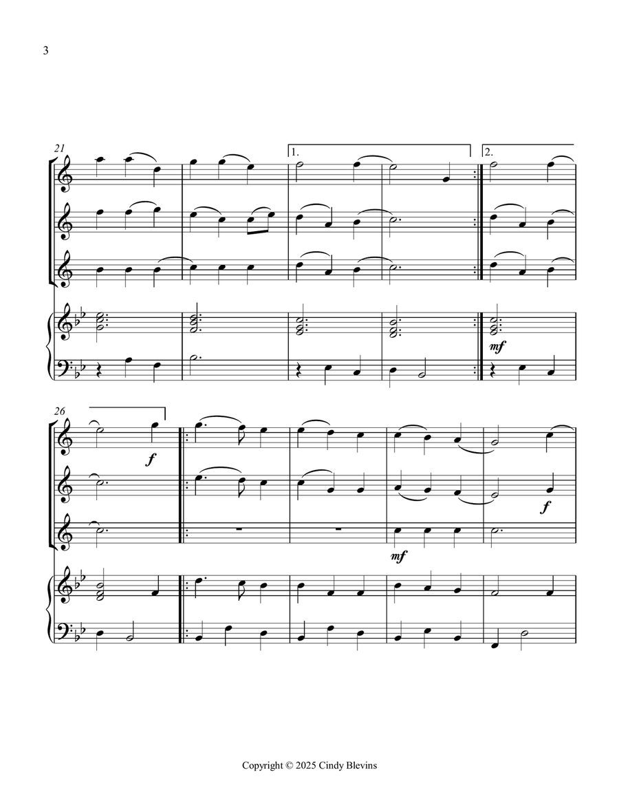 Away In A Manger, for Three Clarinets and Piano Small Ensemble scores gallery preview page 4