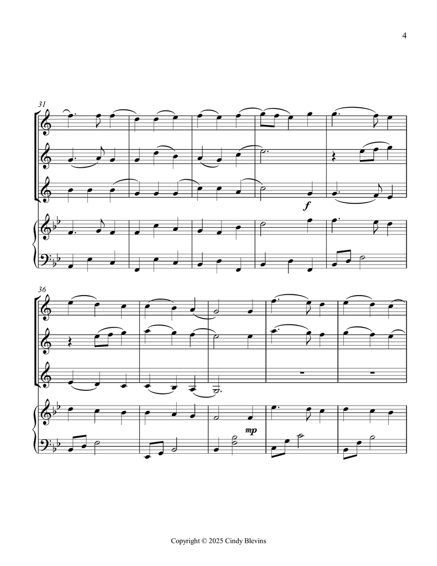 Away In A Manger, for Three Clarinets and Piano Small Ensemble scores gallery preview page 5