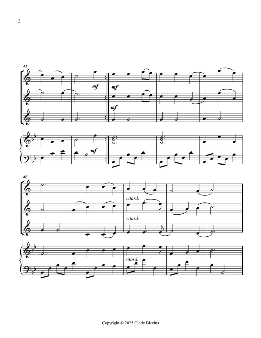 Away In A Manger, for Three Clarinets and Piano Small Ensemble scores gallery preview page 6