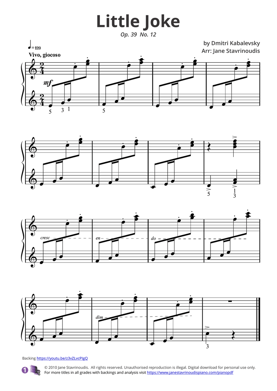 Little Joke (Scherzo Op39 No12) Easy Piano scores gallery preview page 1