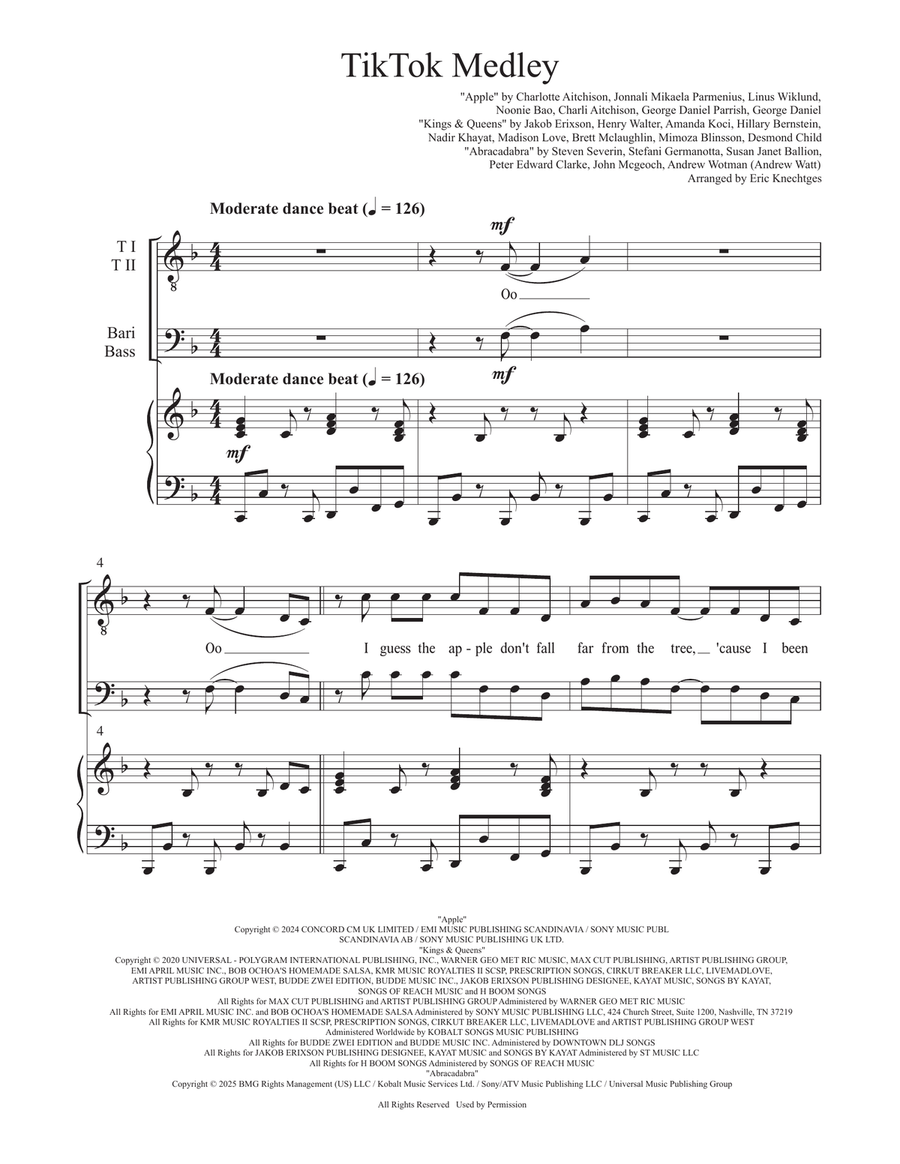 Medley: Apple with Kings & Queens and Abracadabra TTBB scores gallery preview page 1