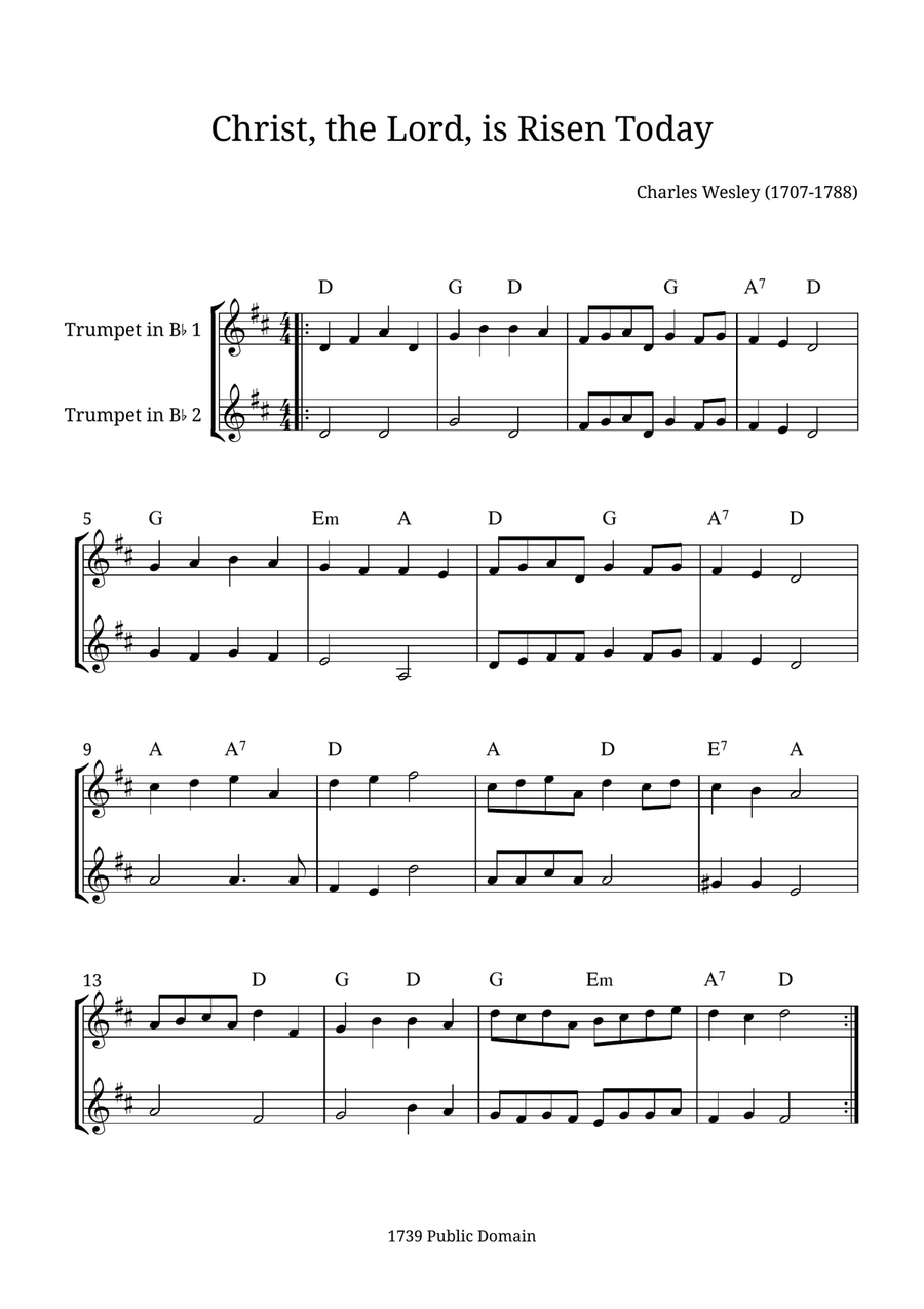 Christ, the Lord, Is Risen Today Trumpet Duet scores gallery preview page 1