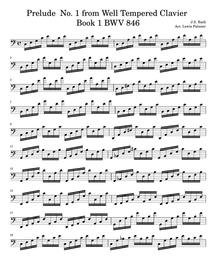 Prelude No. 1 from Well Tempered Clavier Book 1 BWV 846 solo cello Cello Solo scores gallery preview page 1