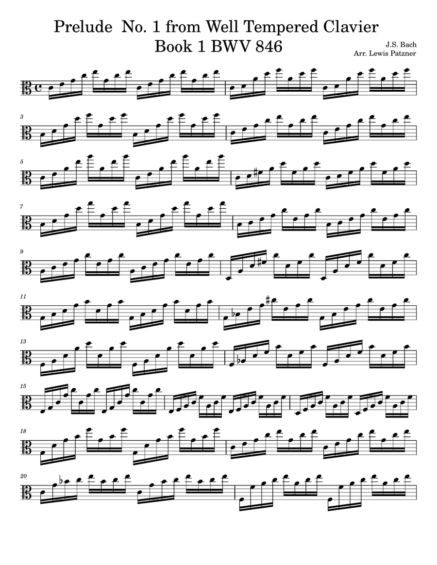 Prelude No. 1 from Well Tempered Clavier Book 1 BWV 846 solo viola Viola Solo scores gallery preview page 1