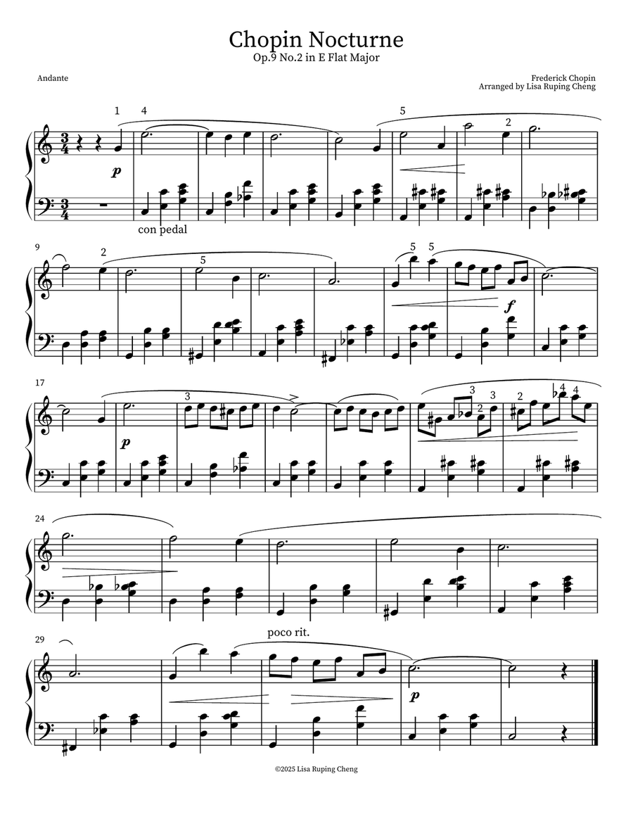 Chopin - Nocturne in E Flat Major (Op. 9 No. 2) Piano Solo scores gallery preview page 1