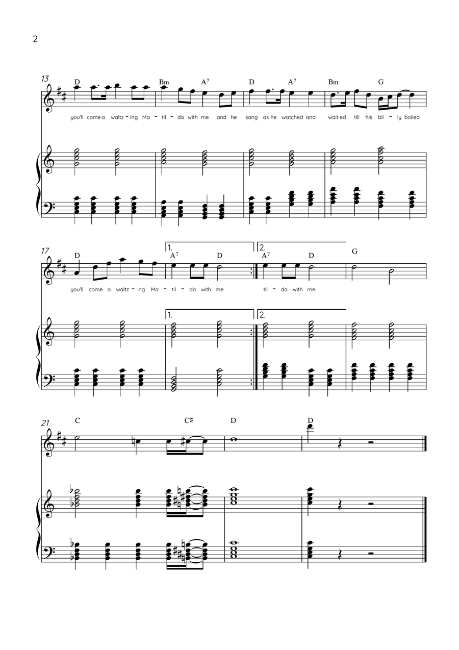 Waltzing Matilda - Soprano Sax & Piano in C Major With Lyrics & Chords Soprano Saxophone scores gallery preview page 2