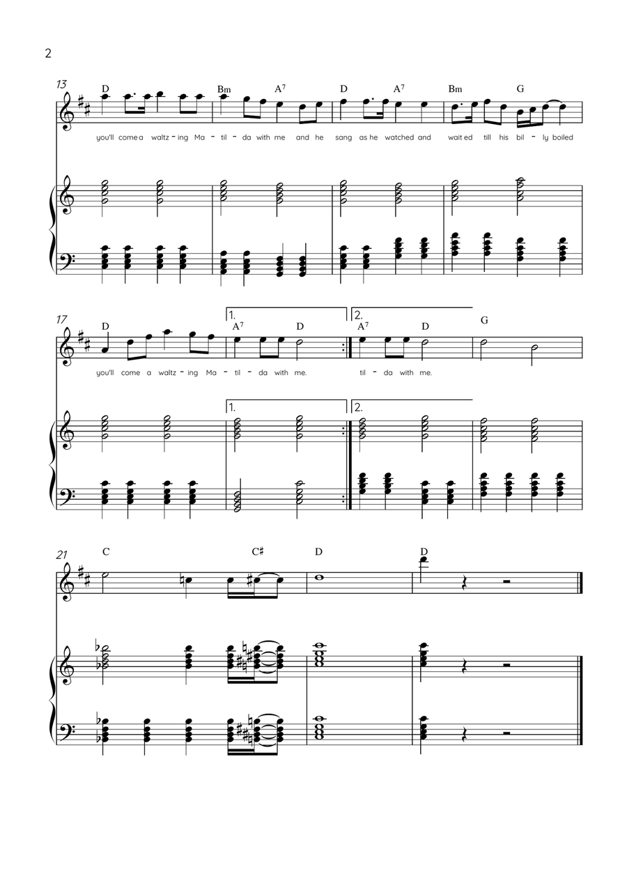 Waltzing Matilda - Tenor Sax & Piano in C Major With Lyrics & Chords Tenor Saxophone scores gallery preview page 2