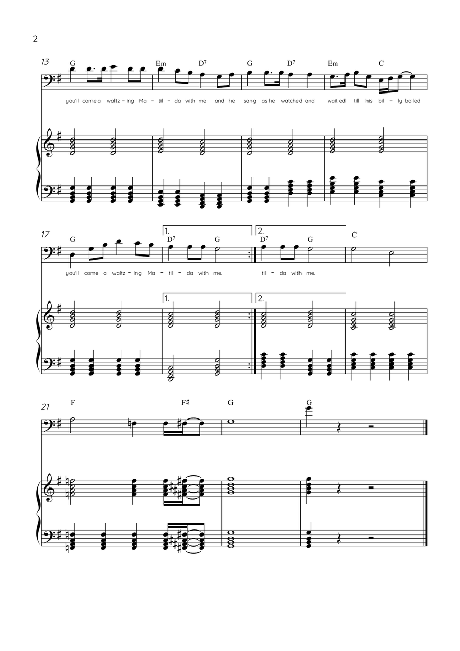 Waltzing Matilda - Trombone & Piano in G Major With Lyrics & Chords Piano scores gallery preview page 2