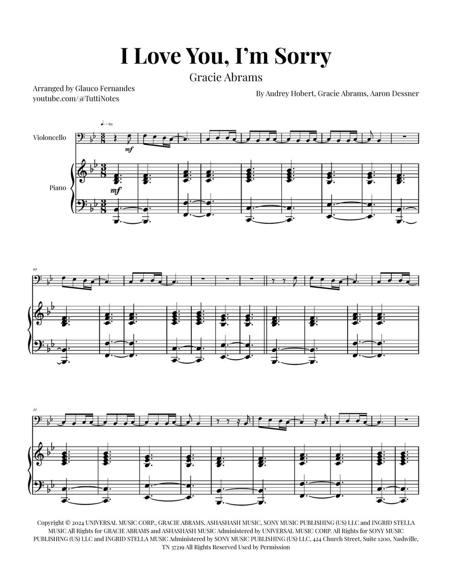 I Love You, I'm Sorry Piano scores gallery preview page 1