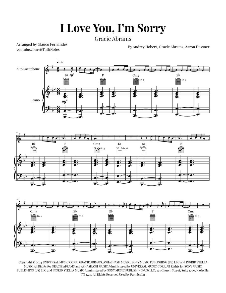 I Love You, I'm Sorry Alto Saxophone scores gallery preview page 1