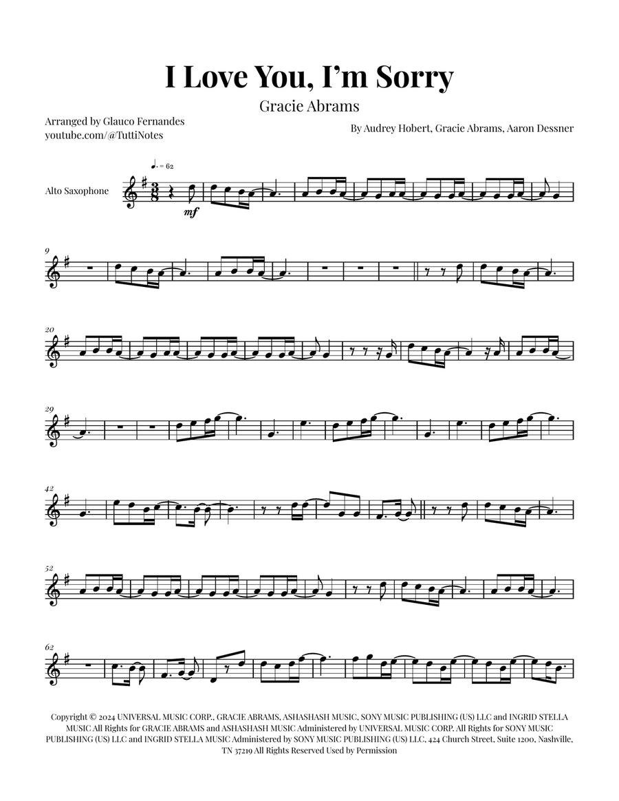 I Love You, I'm Sorry Alto Saxophone scores gallery preview page 1
