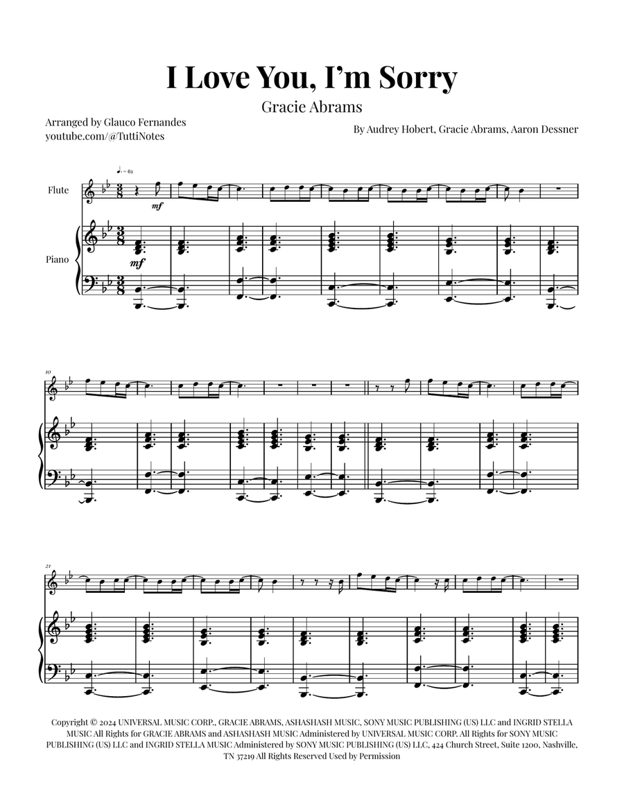 I Love You, I'm Sorry Flute Solo scores gallery preview page 1