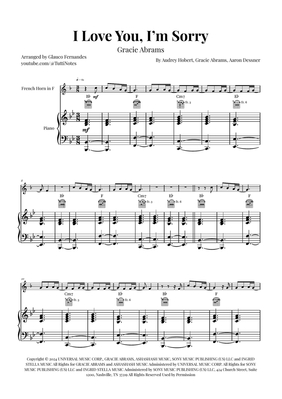 I Love You, I'm Sorry Piano scores gallery preview page 1