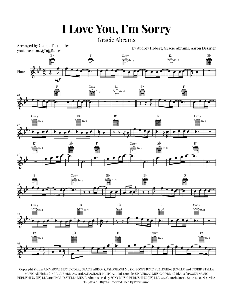 I Love You, I'm Sorry Flute Solo scores gallery preview page 1