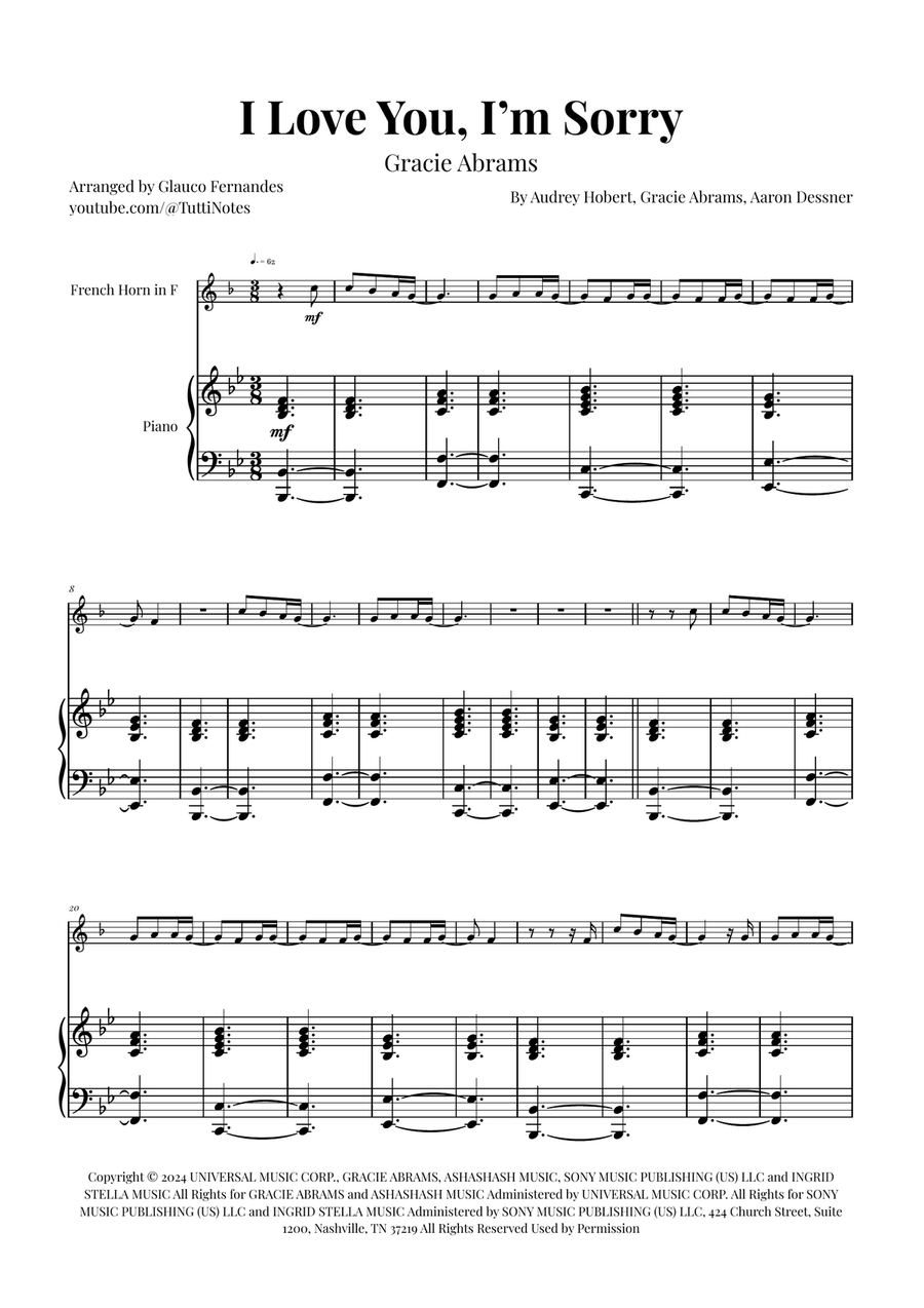 I Love You, I'm Sorry Piano scores gallery preview page 1