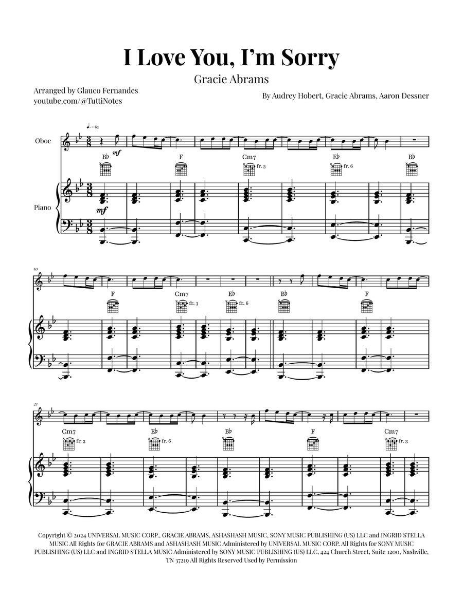 I Love You, I'm Sorry Piano scores gallery preview page 1